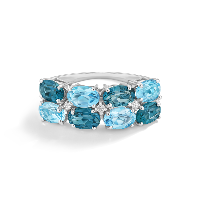 Oval London & Swiss Blue Topaz Double Row Band in Sterling Silver image number null